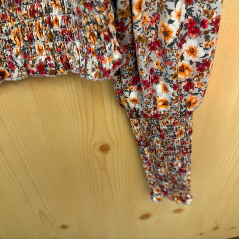 Mi Ami Chic Floral Smocked Cropped Peasant Top Cottagecore Romantic Festival M - Picture 8 of 11